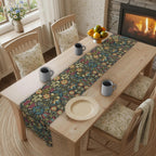 William Morris Inspired Table Runner: Midnight Navy Botanical Design