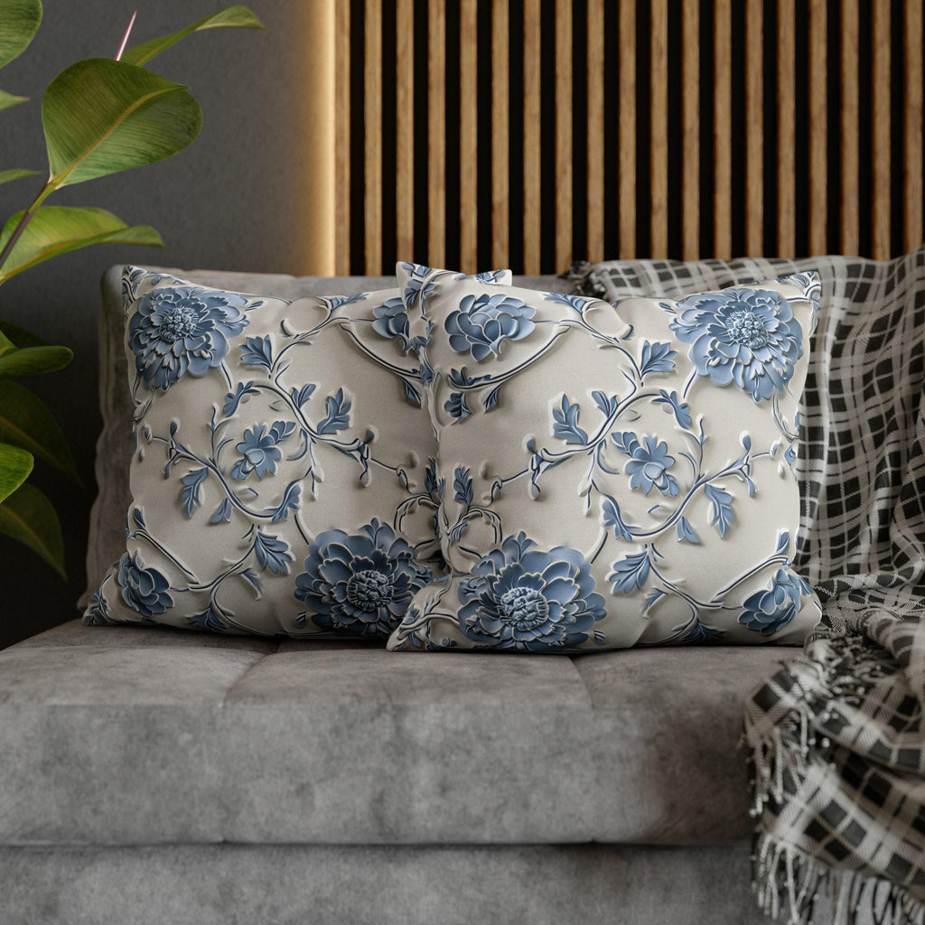 Blue Floral Chinoiserie Pillow Cover: Elegant Home Decor