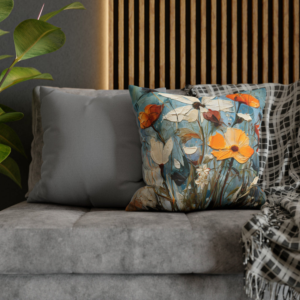 Vintage-Inspired Artistic Wildflower Pillow Cover: Oil Painting Style Floral Accent Cushion