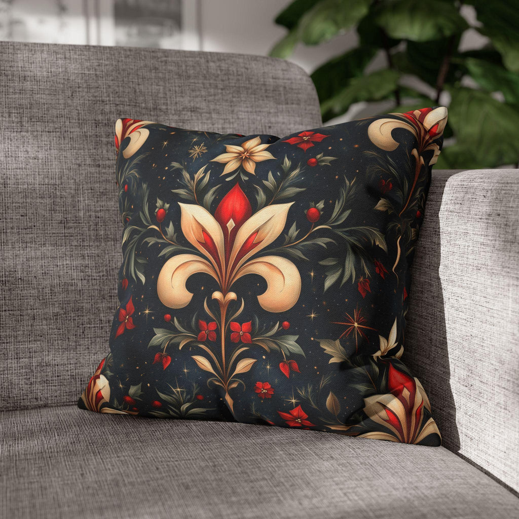 Holiday Fleur-de-lis Pillow Cover: Red Gold Floral Christmas Decor