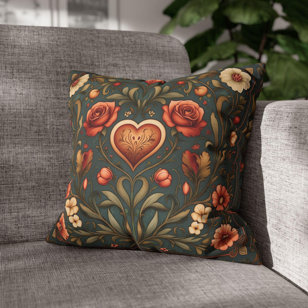 William Morris Inspired Valentines Heart Pillow Cover: Arts & Crafts Love Botanical