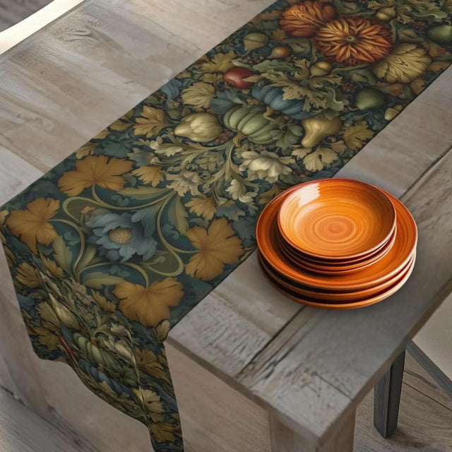 William Morris Inspired Table Runner: Autumn Harvest Thanksgiving Decor with Vintage Flair