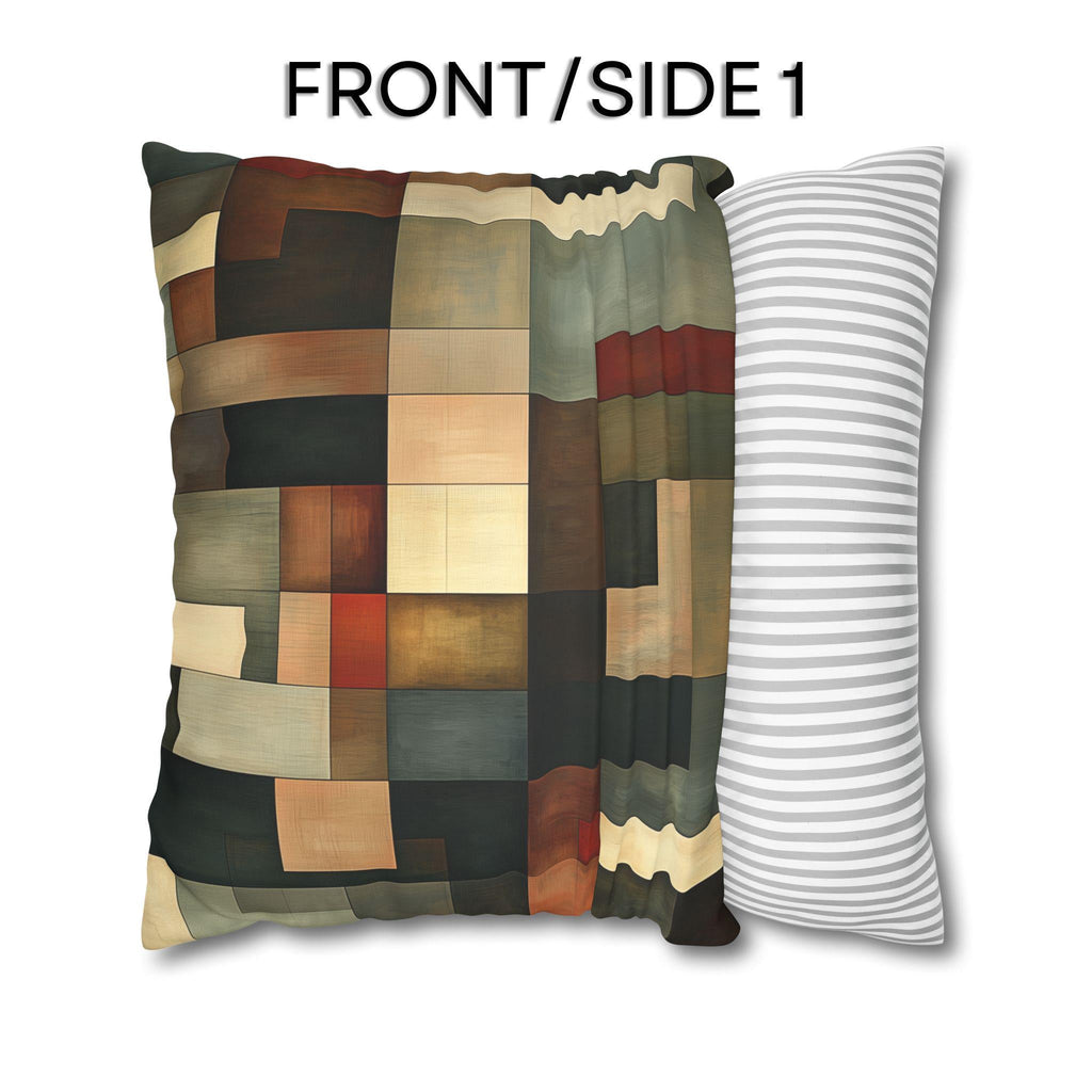 Faux Suede Geometric Pillow Cover, Earthy Abstract Design