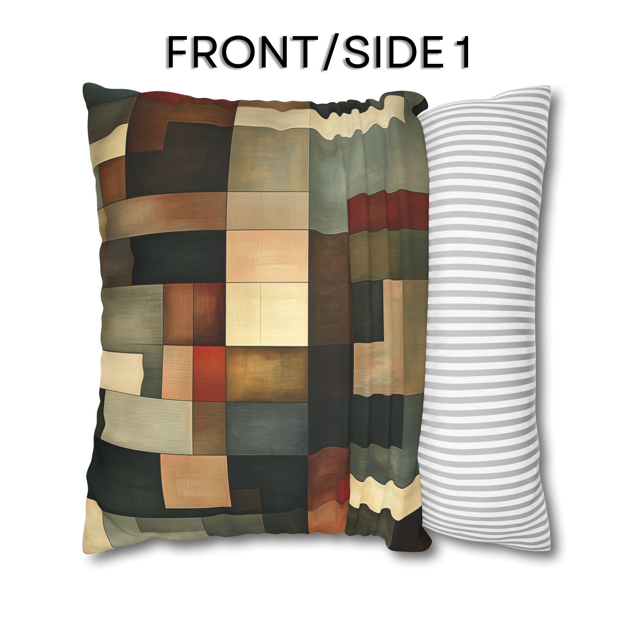 Faux Suede Geometric Pillow Cover, Earthy Abstract Design