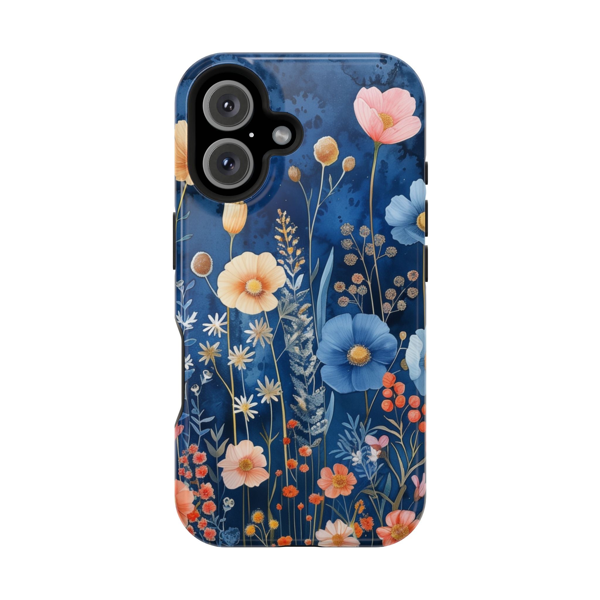 Blue Wildflower MagSafe iPhone Case: Dreamy Floral Design 14 15 16 Pro Plus Max