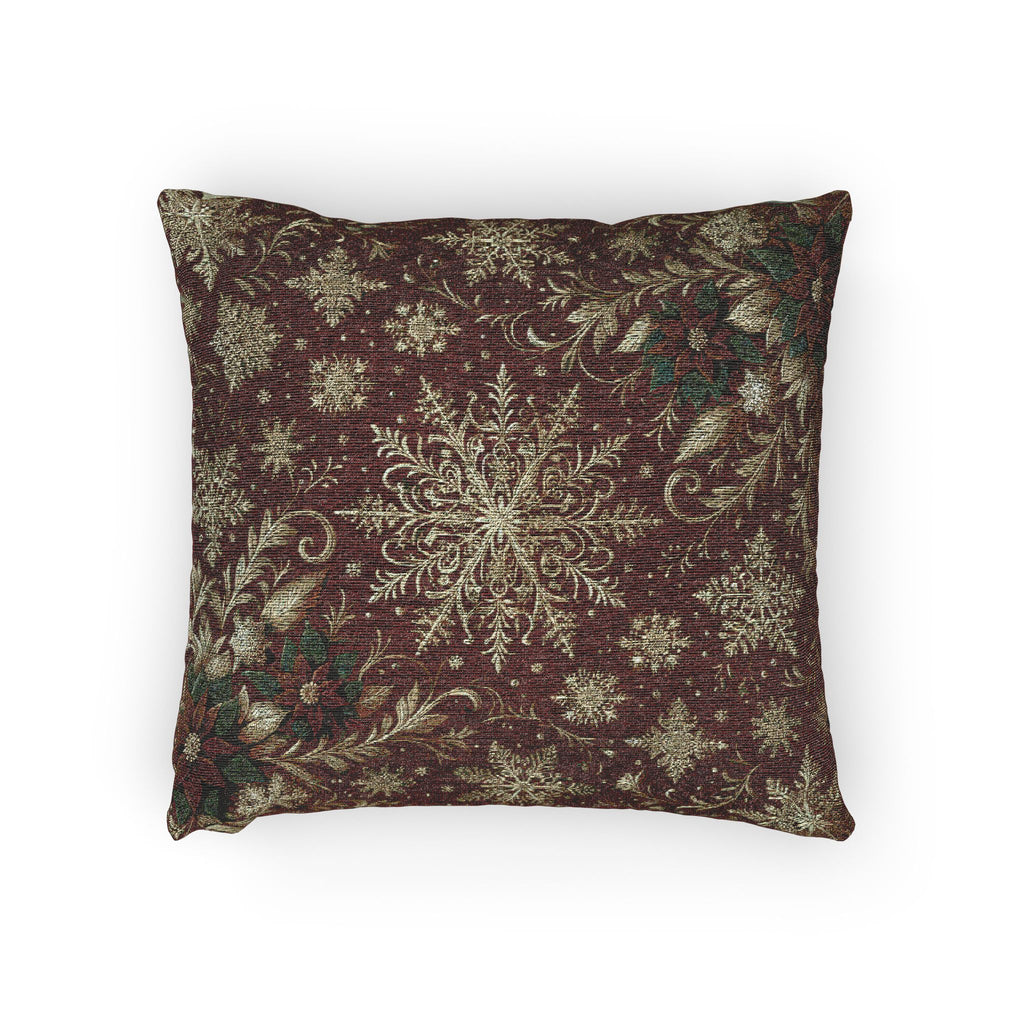 Snowflakes and Poinsettias Christmas Pillow : Red and Ivory-Gold Heritage Holiday Jacquard Woven Throw