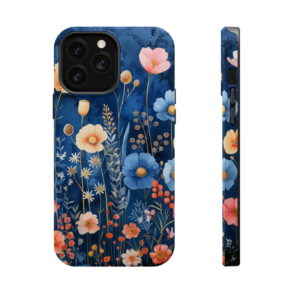 Blue Wildflower MagSafe iPhone Case: Dreamy Floral Design 14 15 16 Pro Plus Max