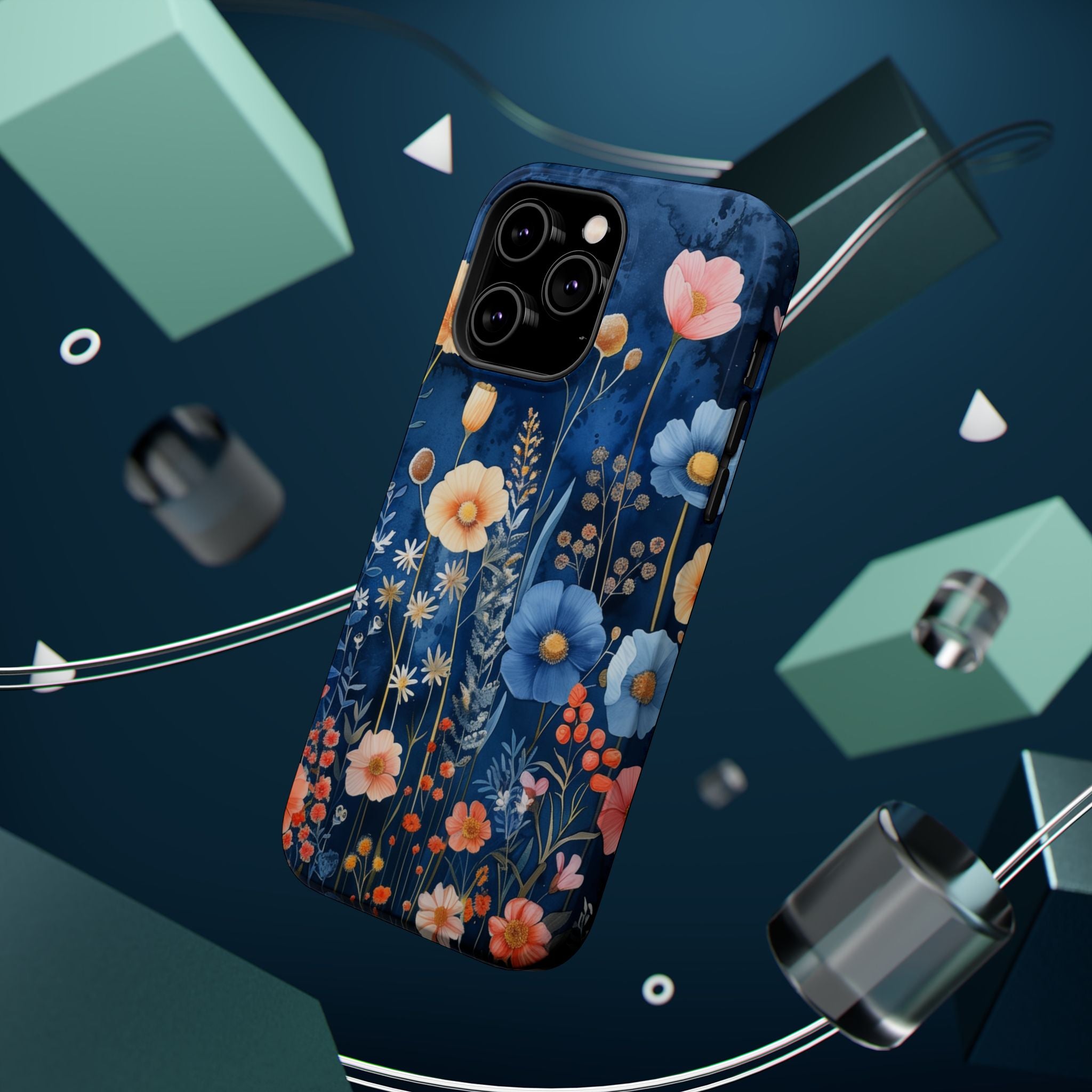 Blue Wildflower MagSafe iPhone Case: Dreamy Floral Design 14 15 16 Pro Plus Max