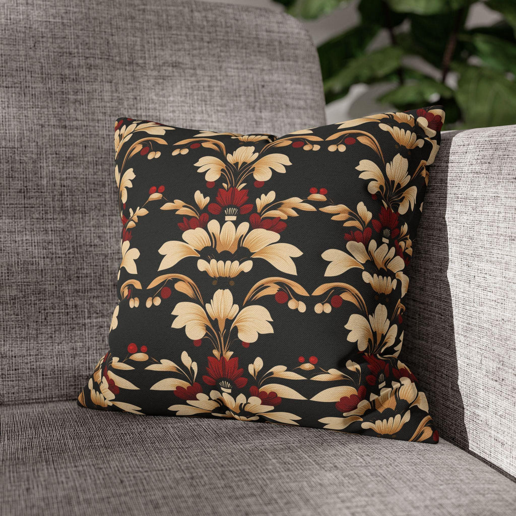 Vintage Style Floral Art Deco Throw Pillow Cover, Cream Red Gold