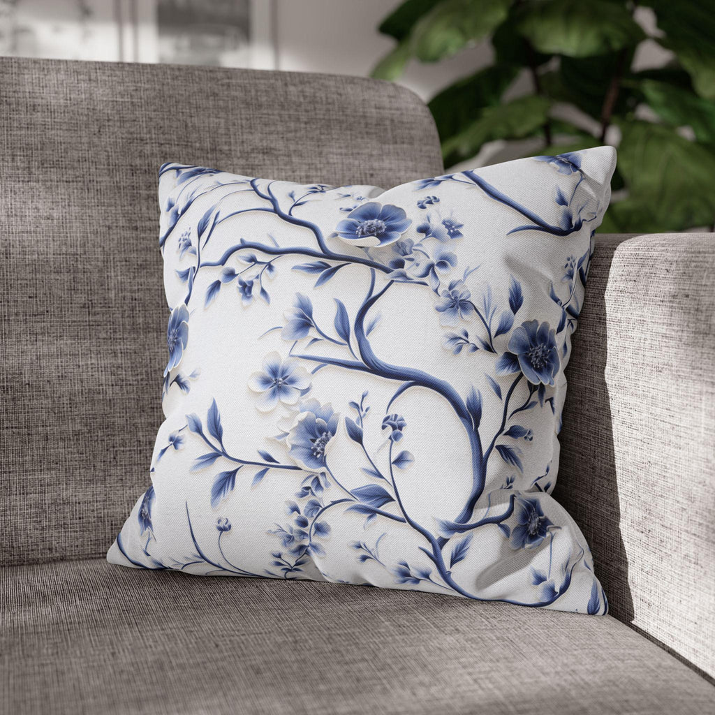 Elegant Chinoiserie Pillowcase: Blue & White Floral Cushion Cover Inspired by Vintage Chinese Porcelain Art