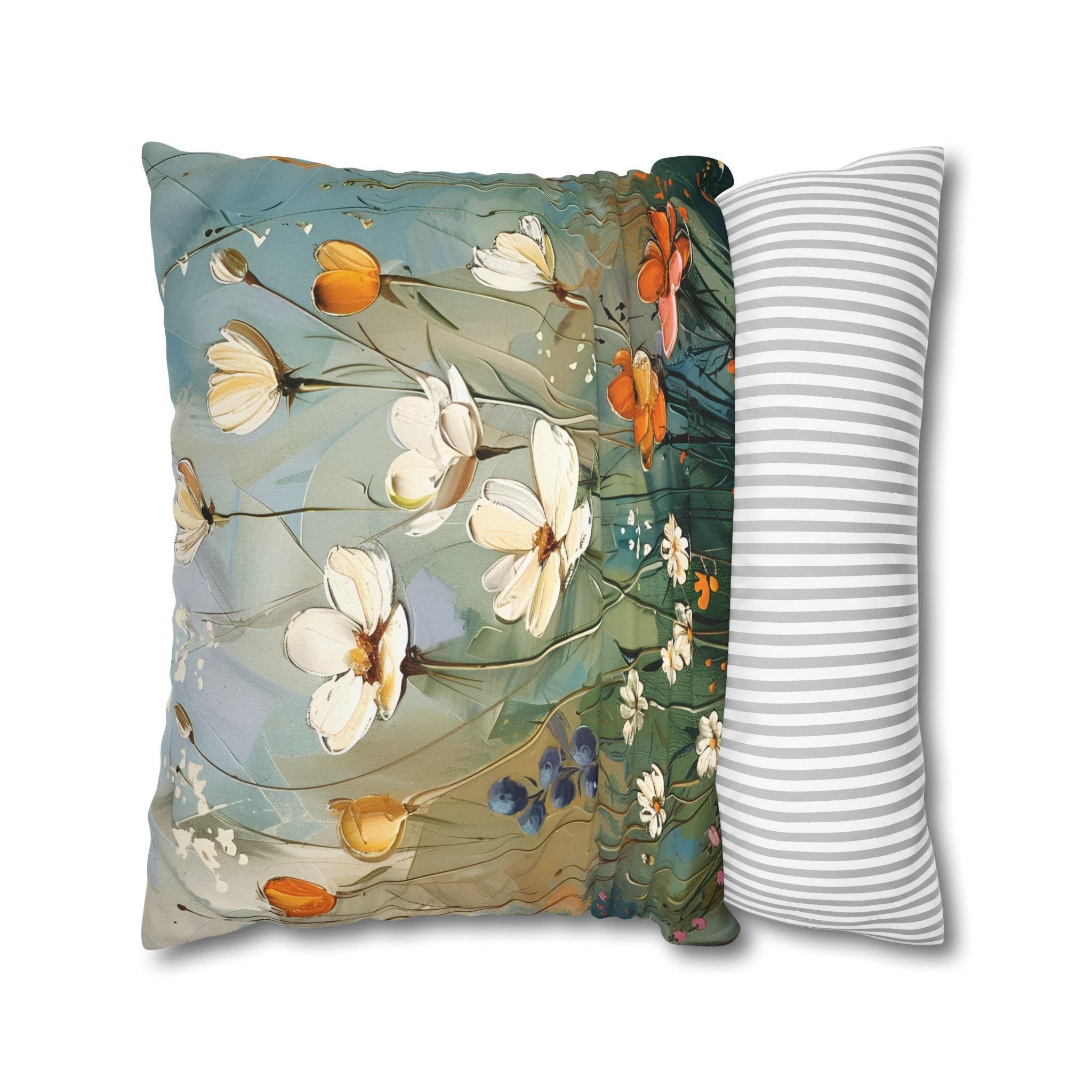Wildflower Meadow Pillow Cover: Vintage Oil Painting Style