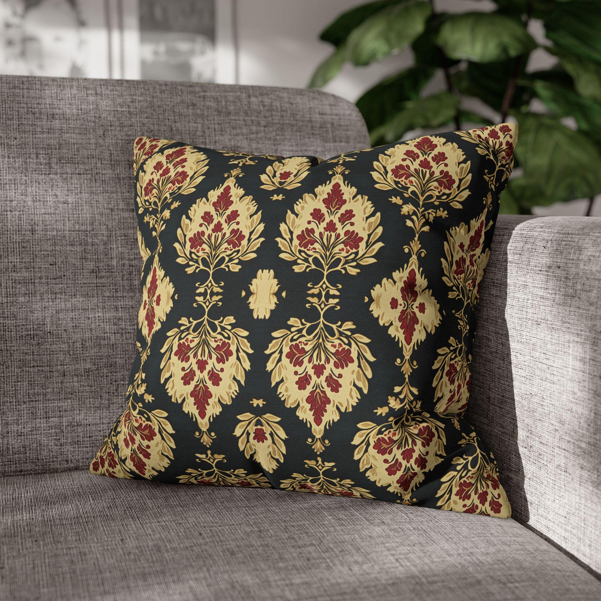 Elegant Ikat Christmas Pillow Cover: Red, Green & Gold Holiday Cushion for Festive Home Decor