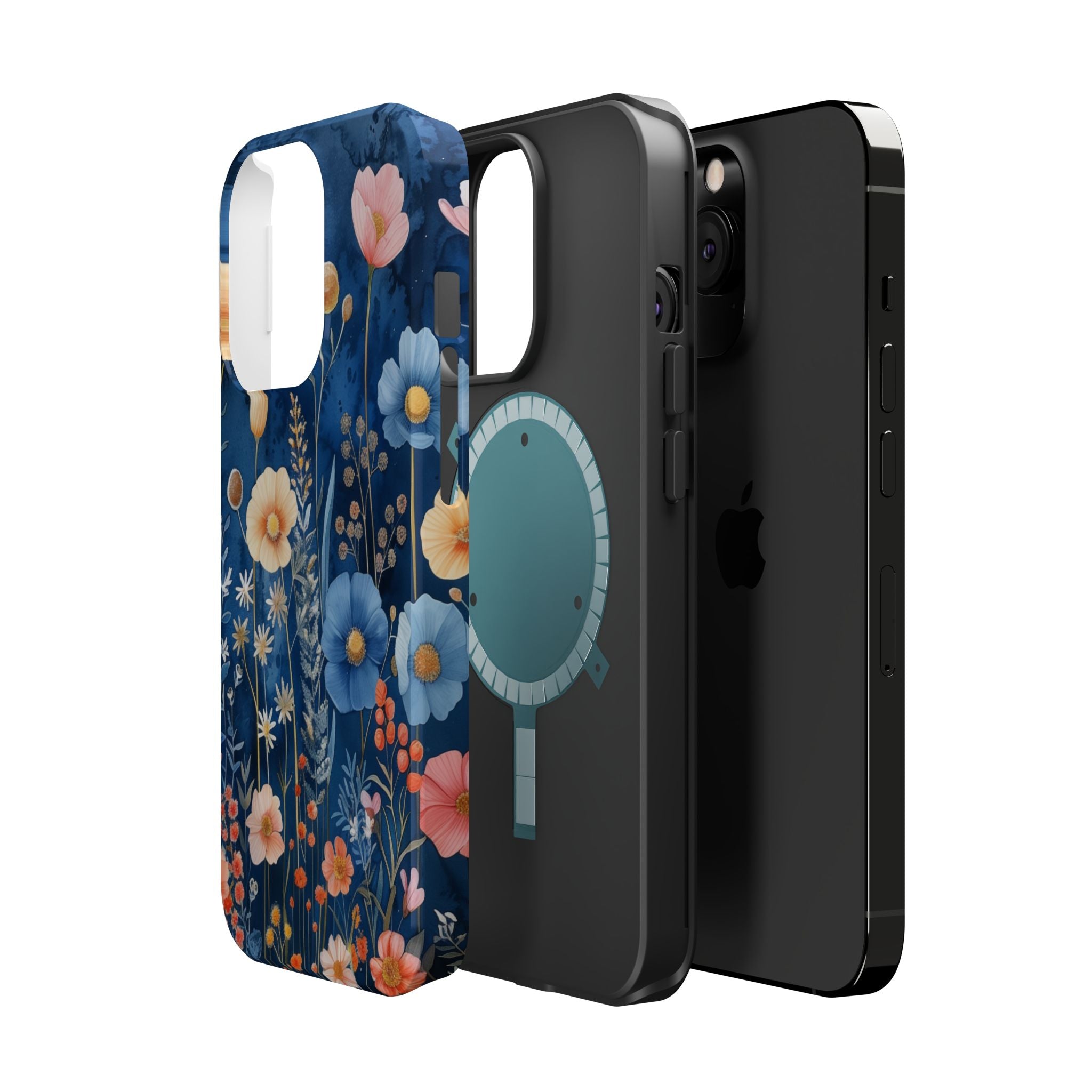 Blue Wildflower MagSafe iPhone Case: Dreamy Floral Design 14 15 16 Pro Plus Max
