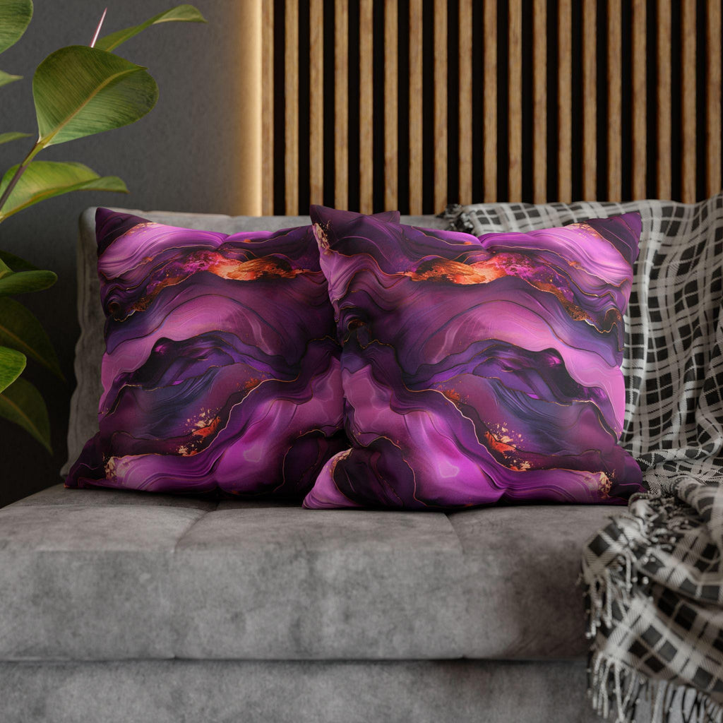 Abstract Plum Pillow Cover: Waves of Amethyst with Copper Fire Colored Accents