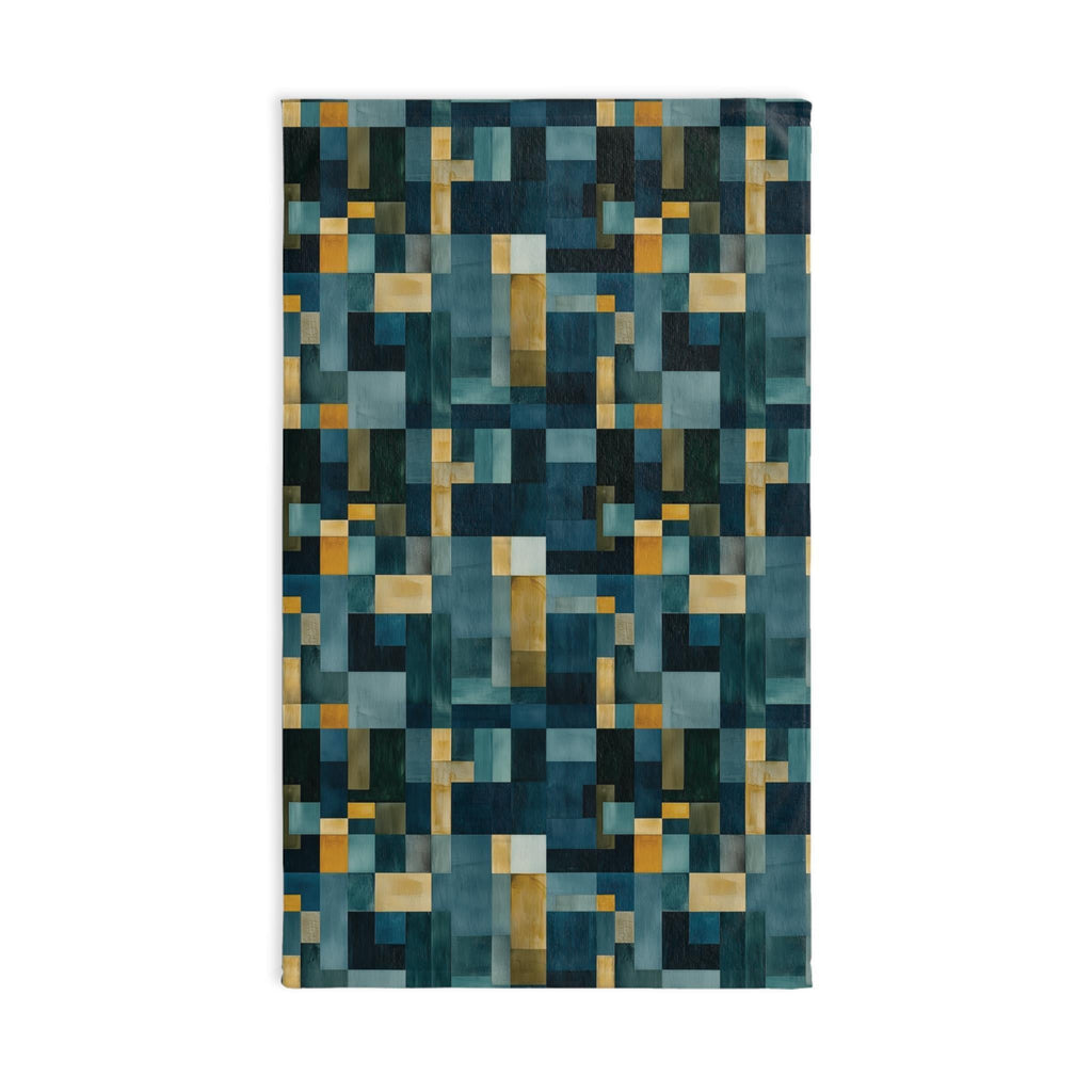Geometric Abstract Hand Towel: Blue & Earthy Tones, Modern Rustic Decor, Hand-painted Effect
