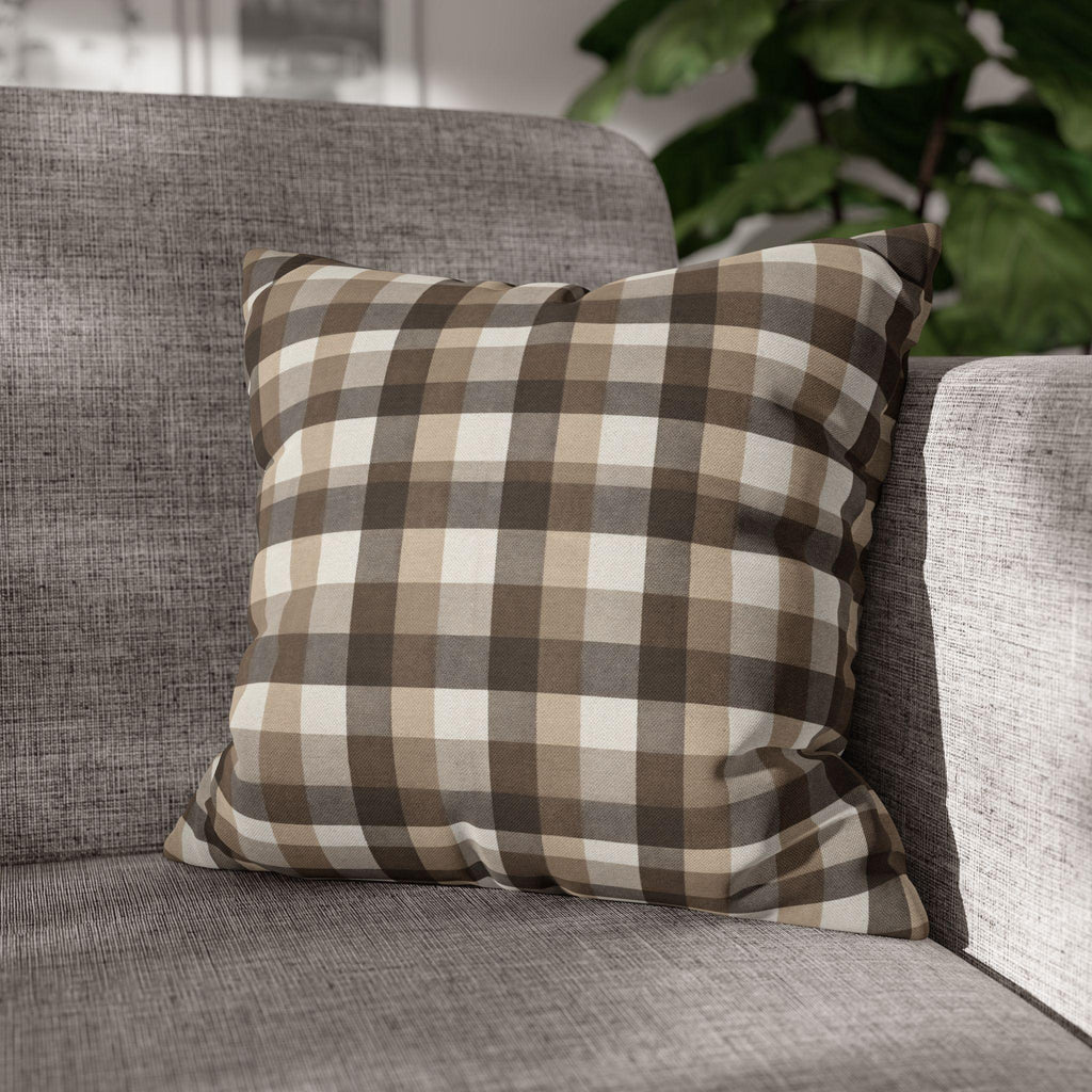 Neutral Brown Gingham Plaid Pillow Cover: Farmhouse Buffalo Check Accent