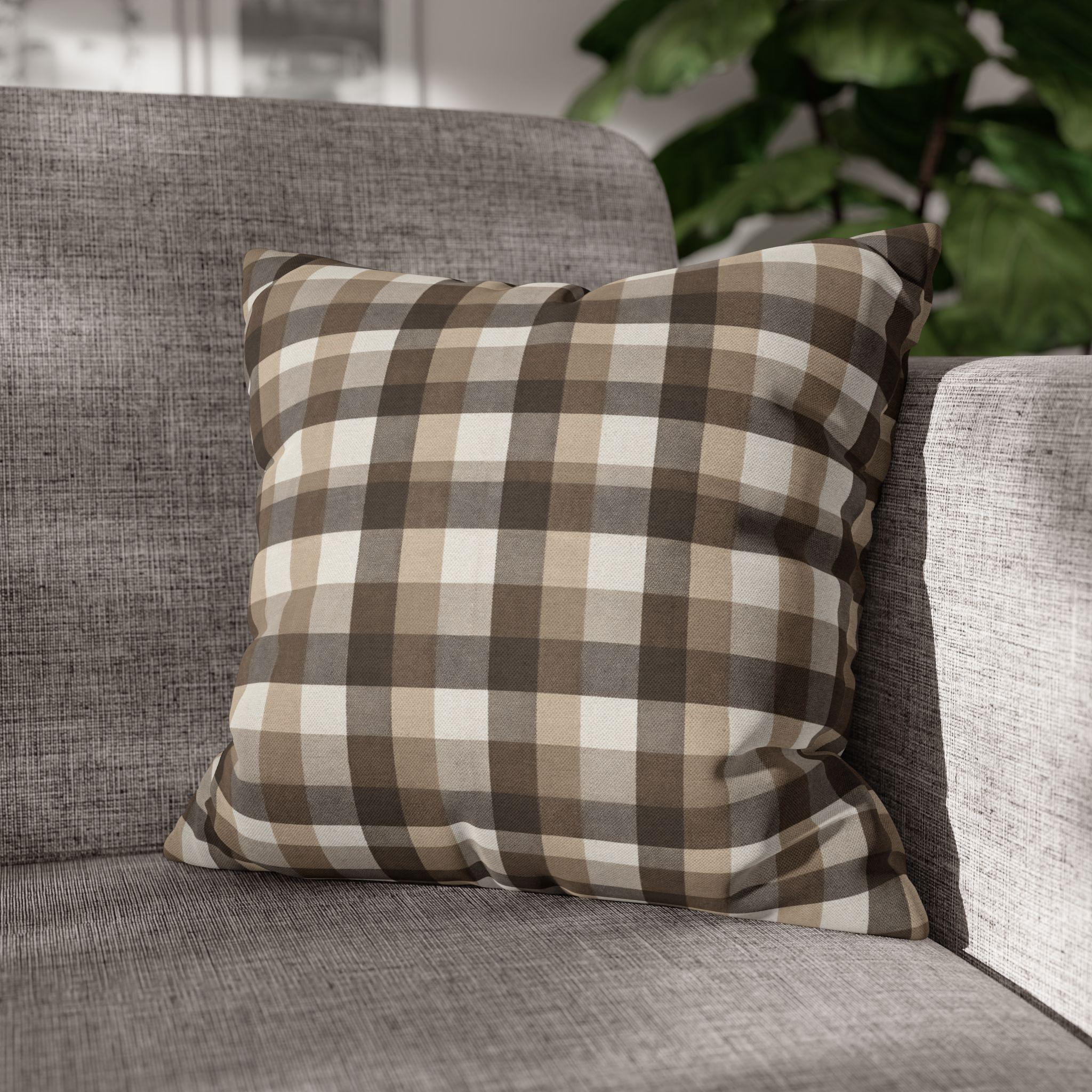 Neutral Brown Gingham Plaid Pillow Cover: Farmhouse Buffalo Check Accent