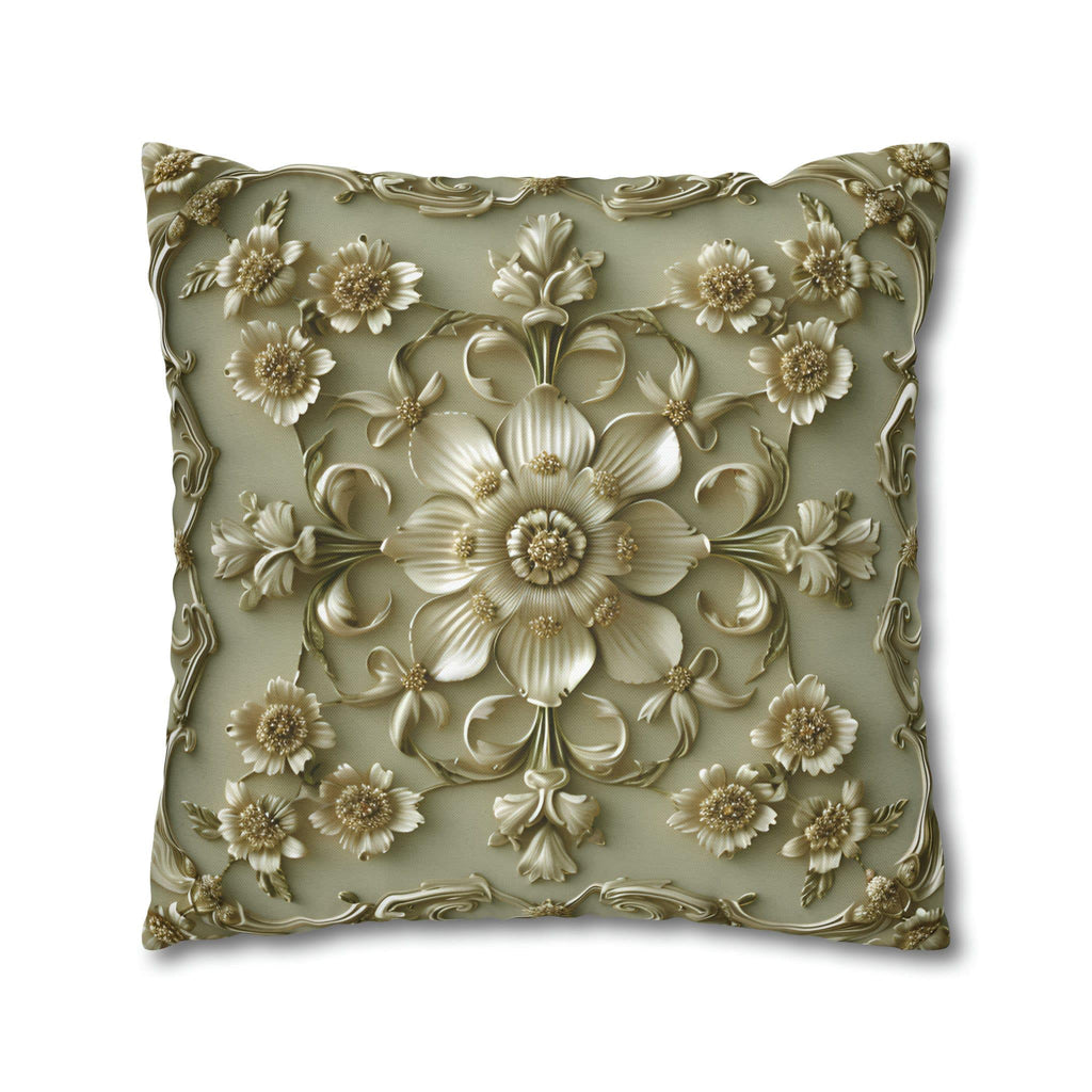 French Floral Pillow Cover: Sage Green & Gold Bloom Cushion