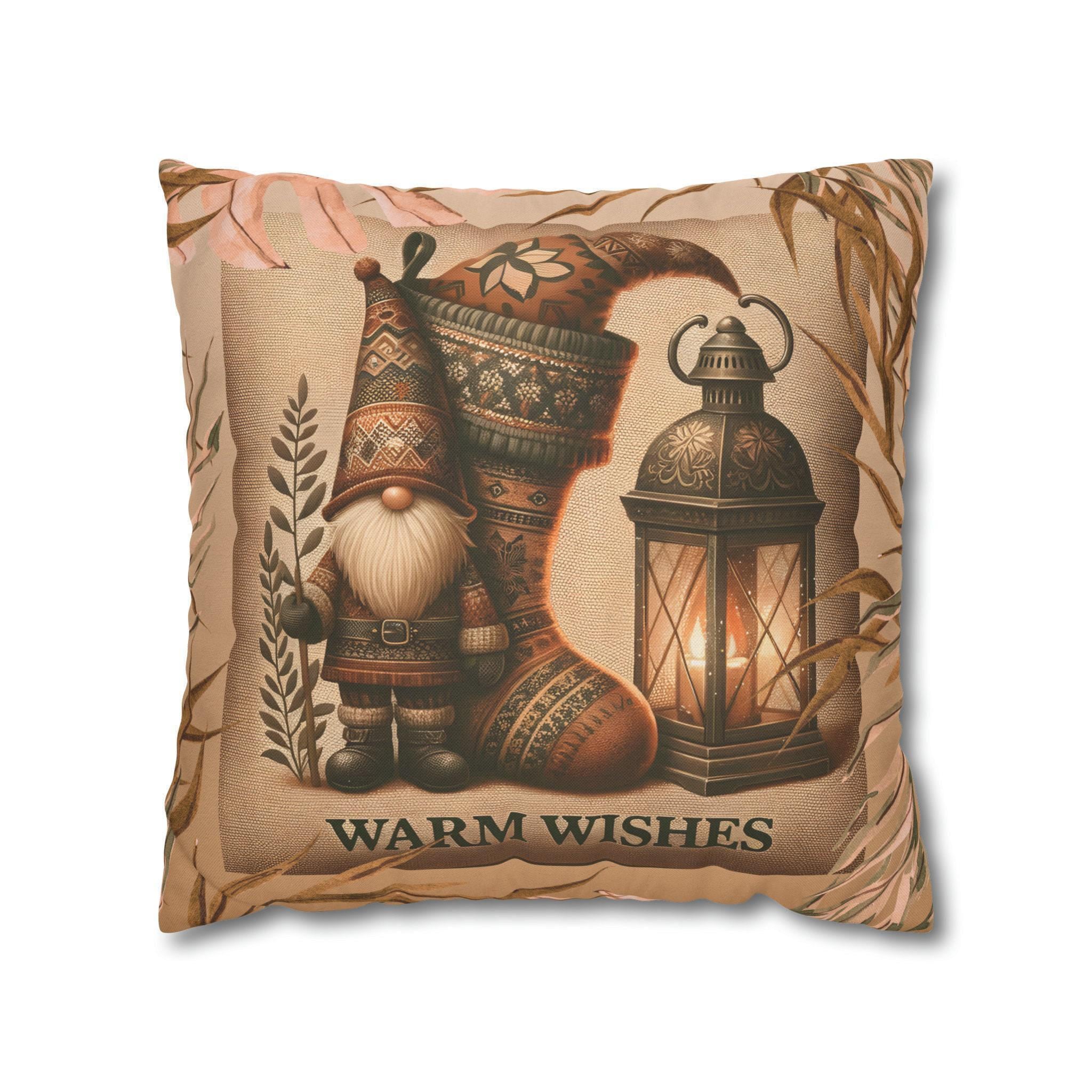 Rustic Christmas Pillow Cover: Cozy Gnome & Stocking Design for Holiday Home Decor