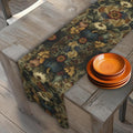William Morris Inspired Autumn Harvest Tapestry Table Runner: Deep Teal with Ivory Blue & Gold
