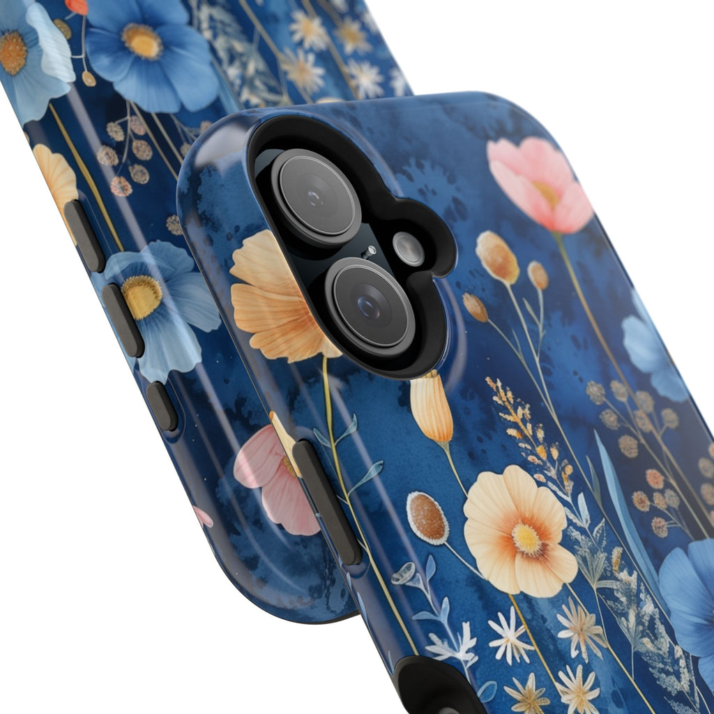 Blue Wildflower MagSafe iPhone Case: Dreamy Floral Design 14 15 16 Pro Plus Max