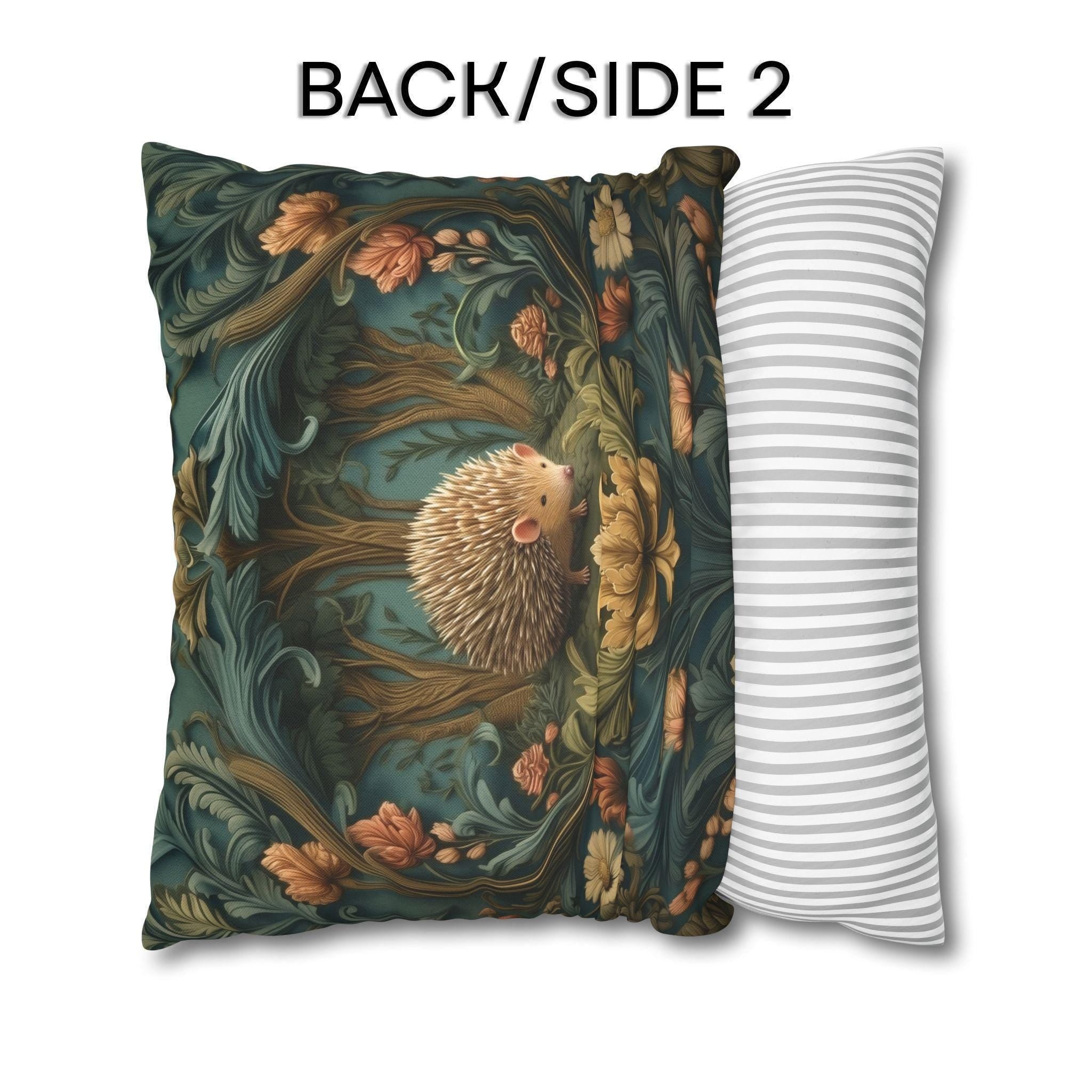 William Morris Inspired Pillow Cover: Woodland Hedgehog Storybook Forest Botanical