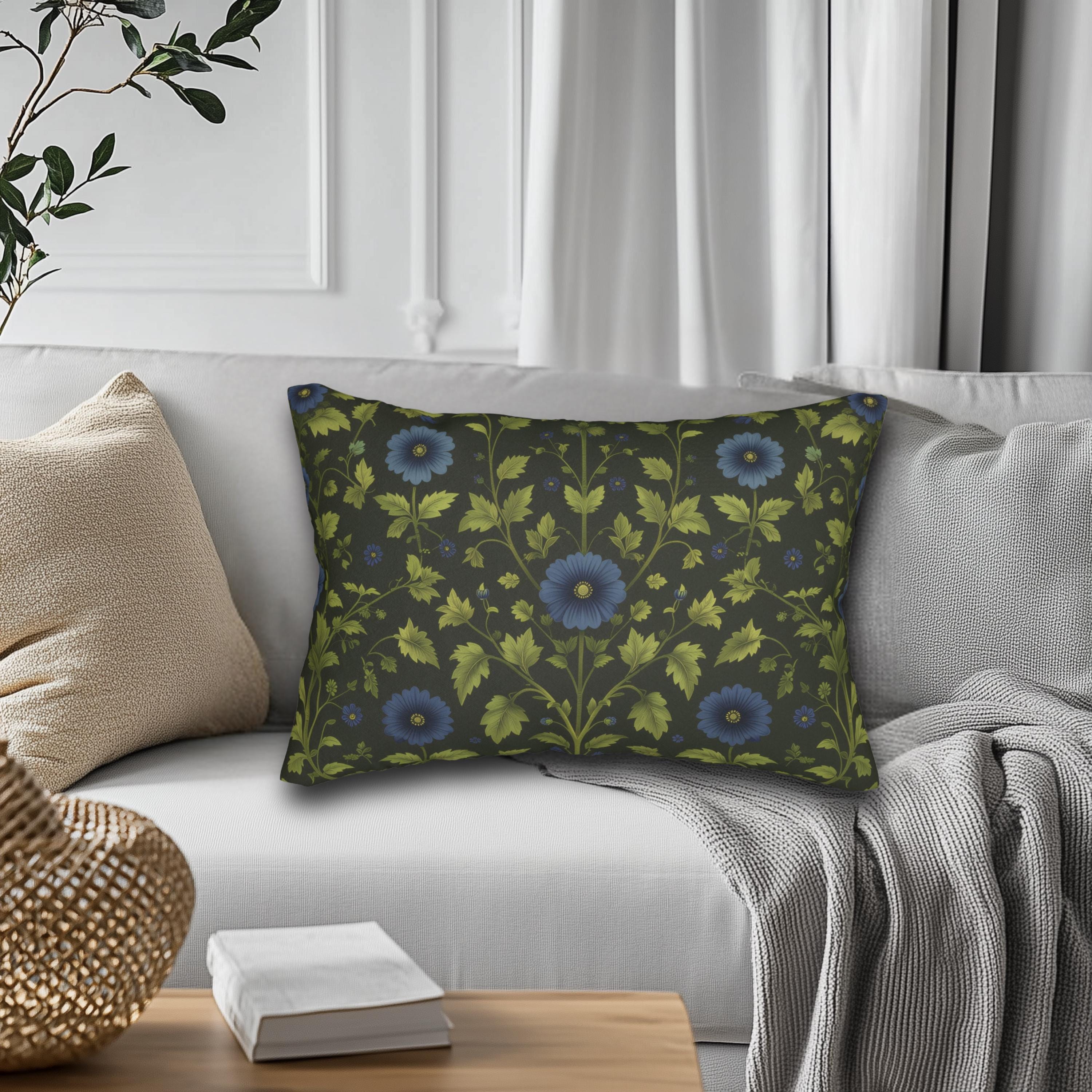 William Morris Botanical Lumbar Pillow: Vintage Inspired Floral Cottage Decor