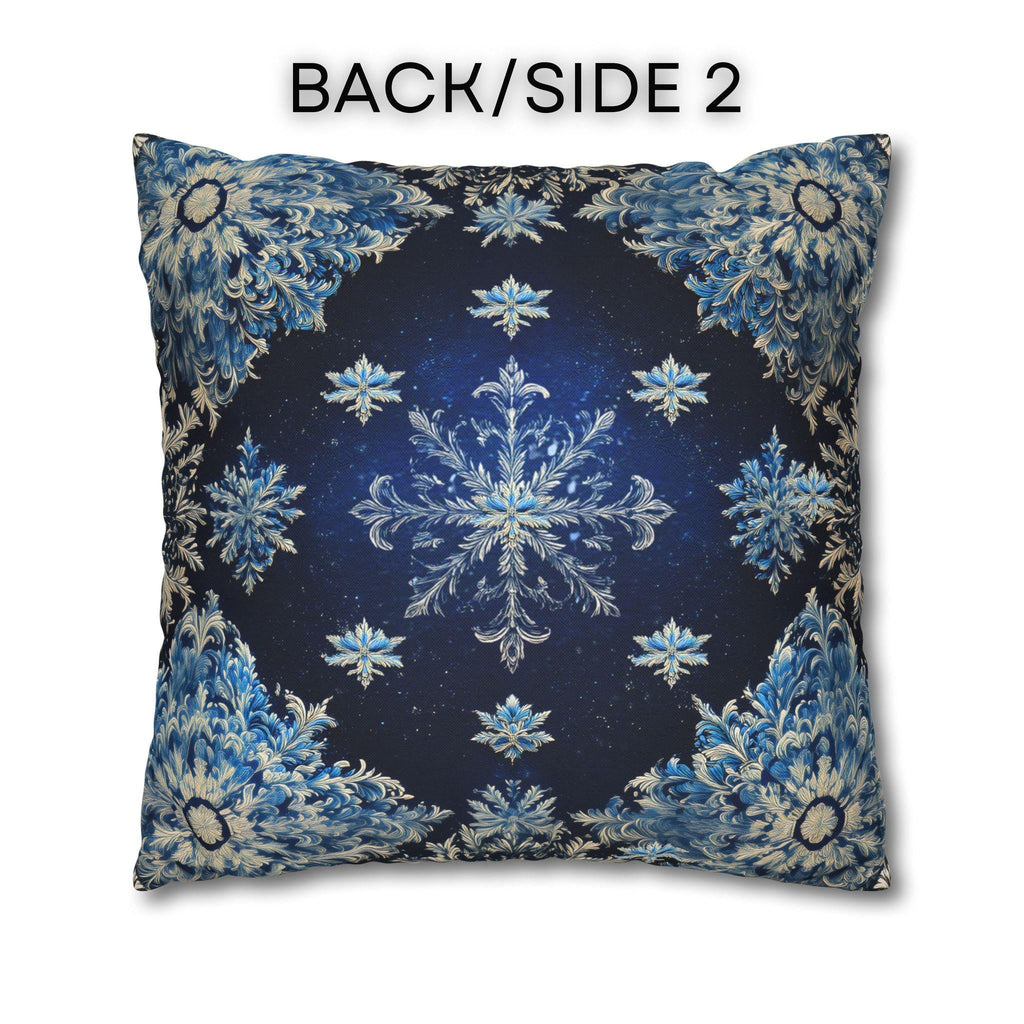 Sapphire Blue Snowflake Damask Christmas Throw Pillow Cover: Gold & White Winter Accent