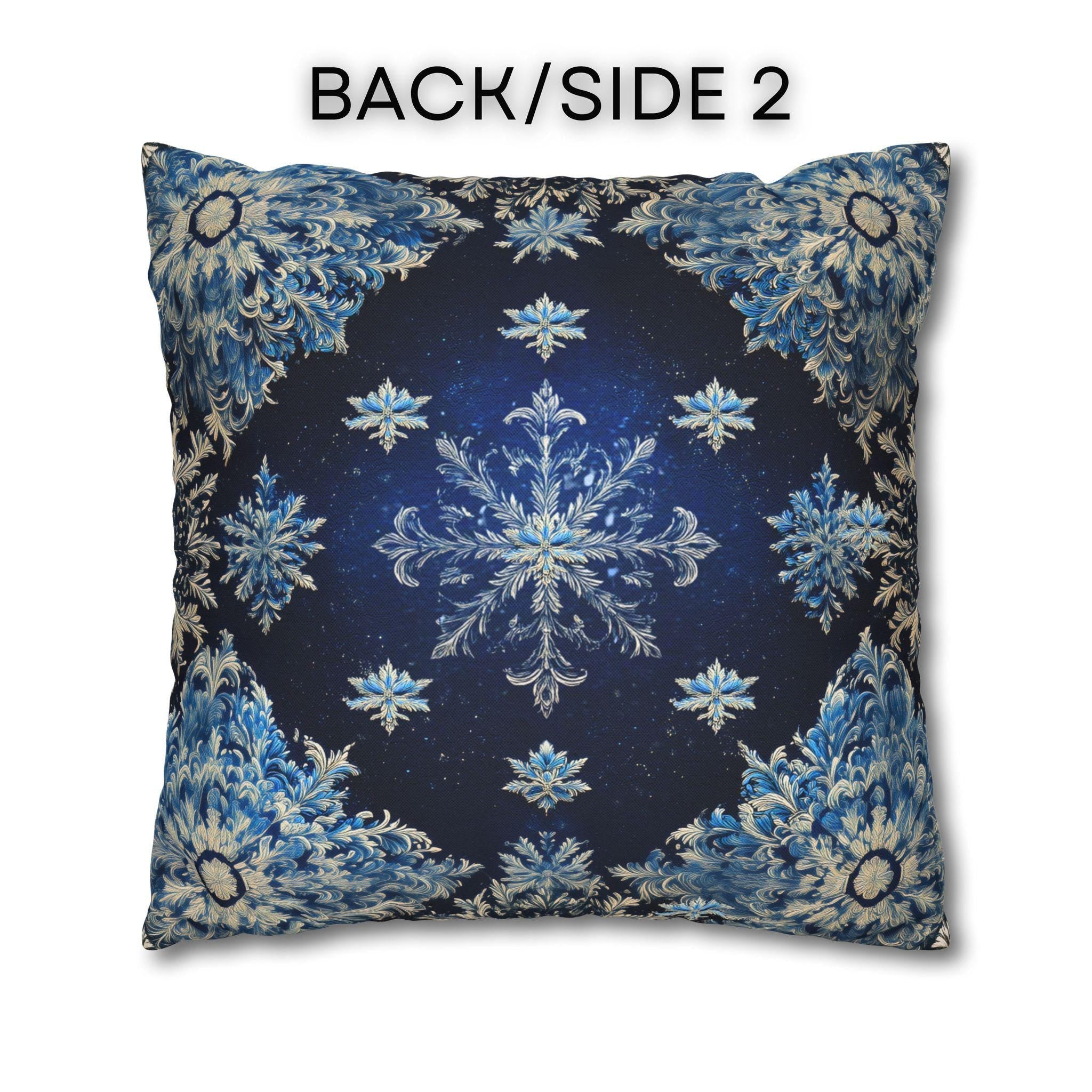 Sapphire Blue Snowflake Damask Christmas Throw Pillow Cover: Gold & White Winter Accent