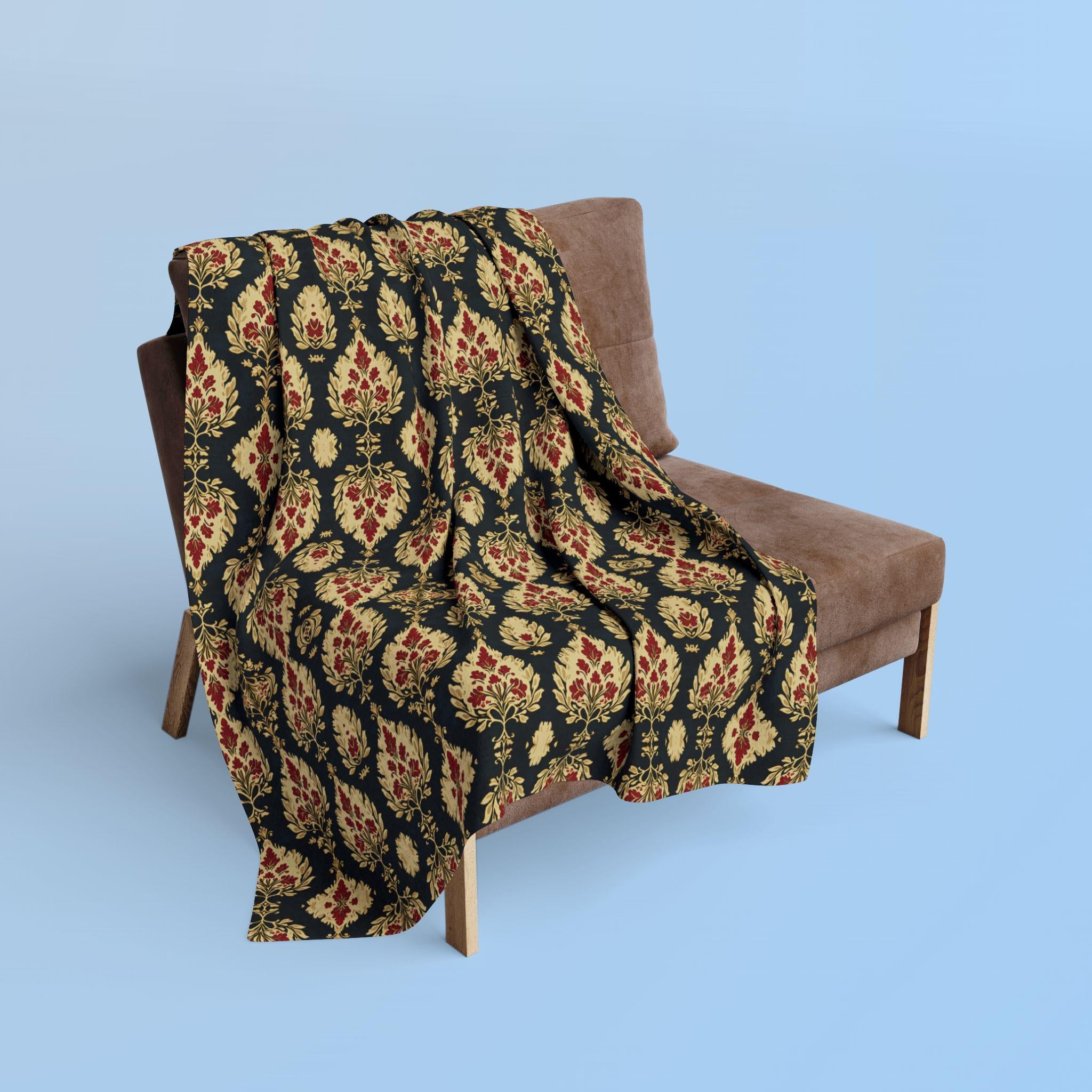 Ikat Fleece Throw Blanket, Red Green Gold Christmas Home Decor