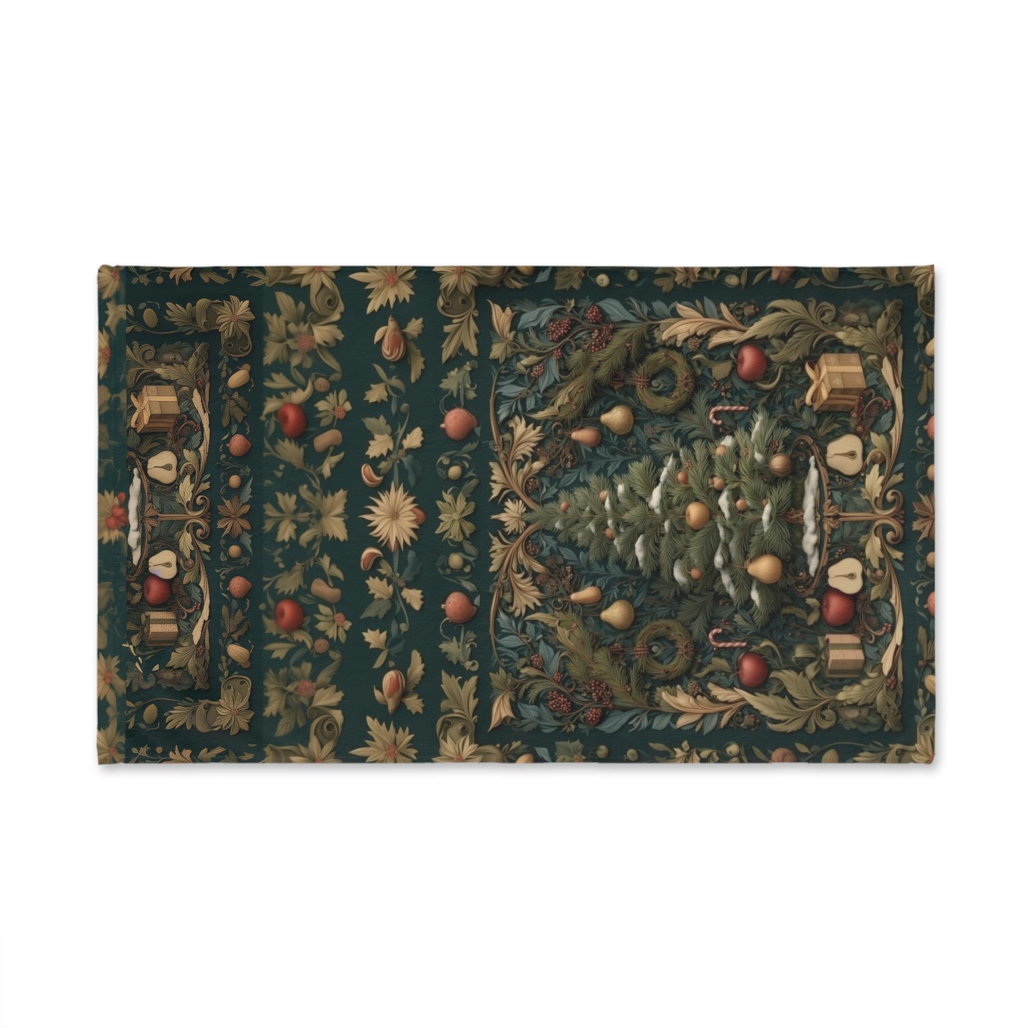 William Morris Christmas Tree Hand Towel: Vintage Style Holiday Tea Towel