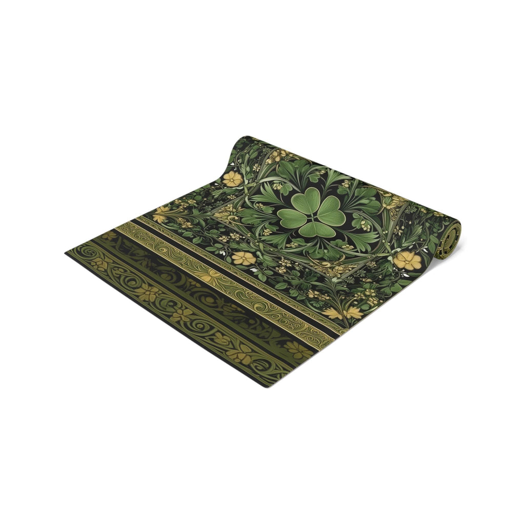 Celtic Clover Botanical Table Runner: William Morris Inspired Green Tapestry