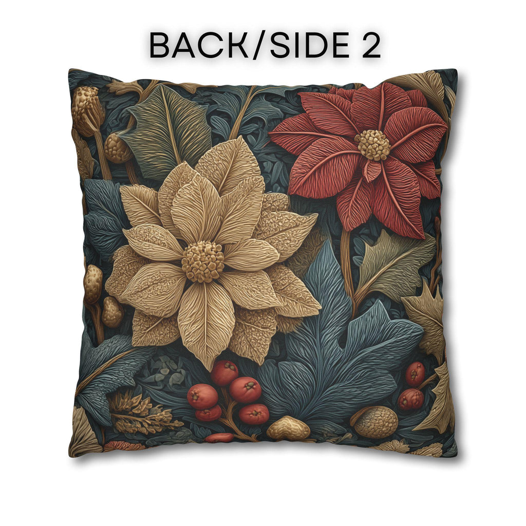 William Morris Christmas Pillow Cover: Wine and Taupe for n Gray Poinsettia Woodland Illustration