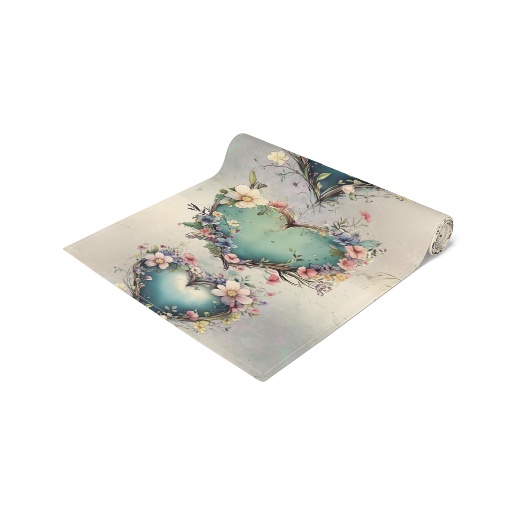 Romantic Floral Heart Table Runner: Elegant Wedding Decor & Dining Accessory for Special Occasions