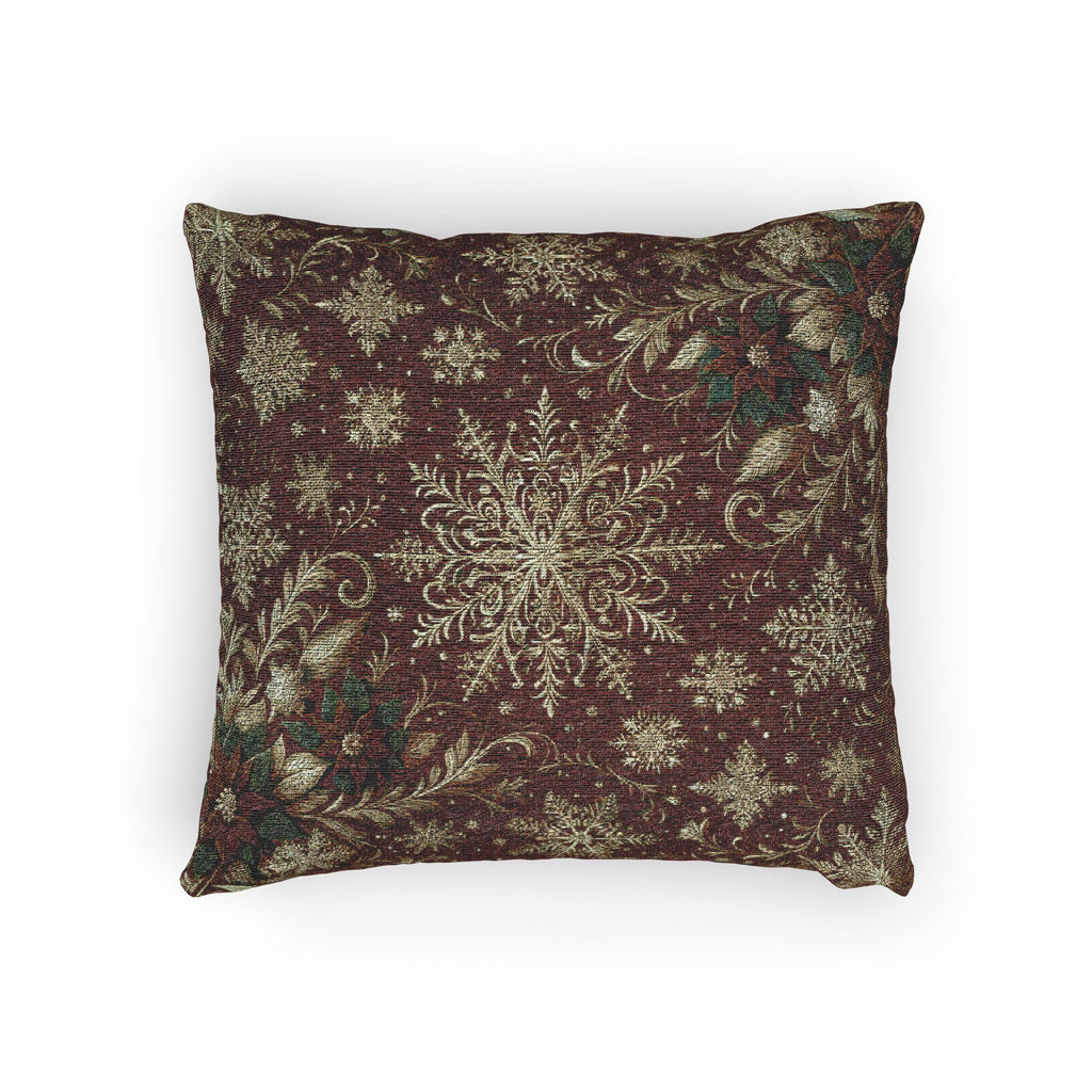 Snowflakes and Poinsettias Christmas Pillow : Red and Ivory-Gold Heritage Holiday Jacquard Woven Throw