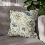 Elegant Chinoiserie Floral Pillowcase: Ivory & Blue Porcelain-Inspired Square Cover for Home Decor