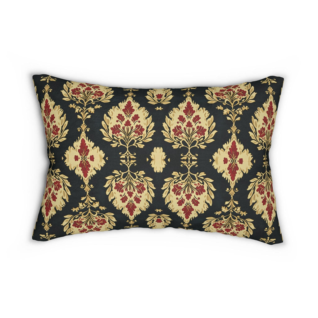 Ikat Lumbar Pillow: Red & Gold Floral Medallions, Holiday Cushion