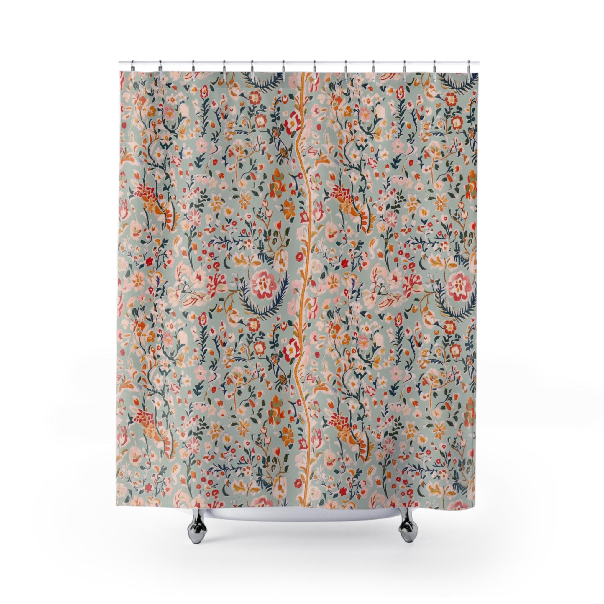 Soft Blue Floral Shower Curtain: Botanical Charm for Cottagecore Bathroom Decor