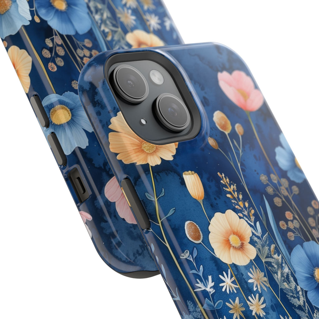 Blue Wildflower MagSafe iPhone Case: Dreamy Floral Design 14 15 16 Pro Plus Max