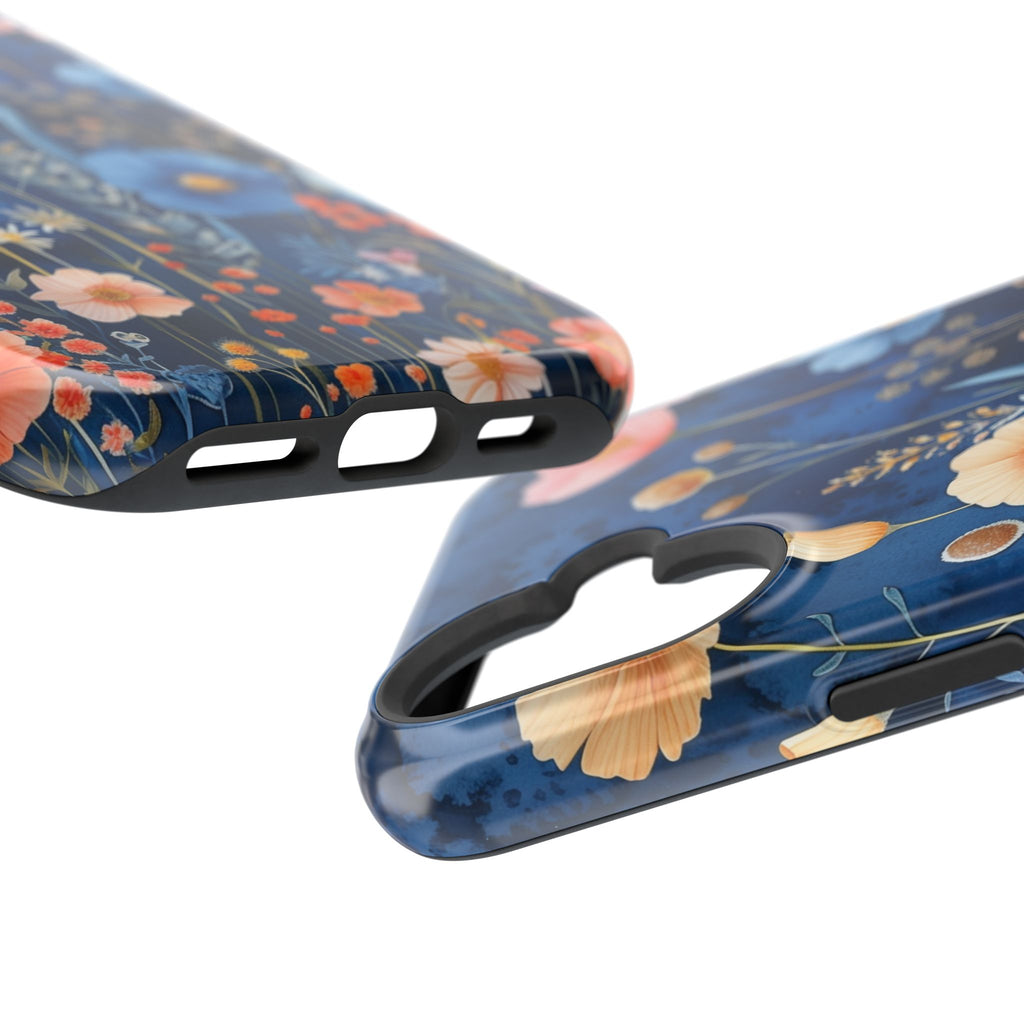 Blue Wildflower MagSafe iPhone Case: Dreamy Floral Design 14 15 16 Pro Plus Max