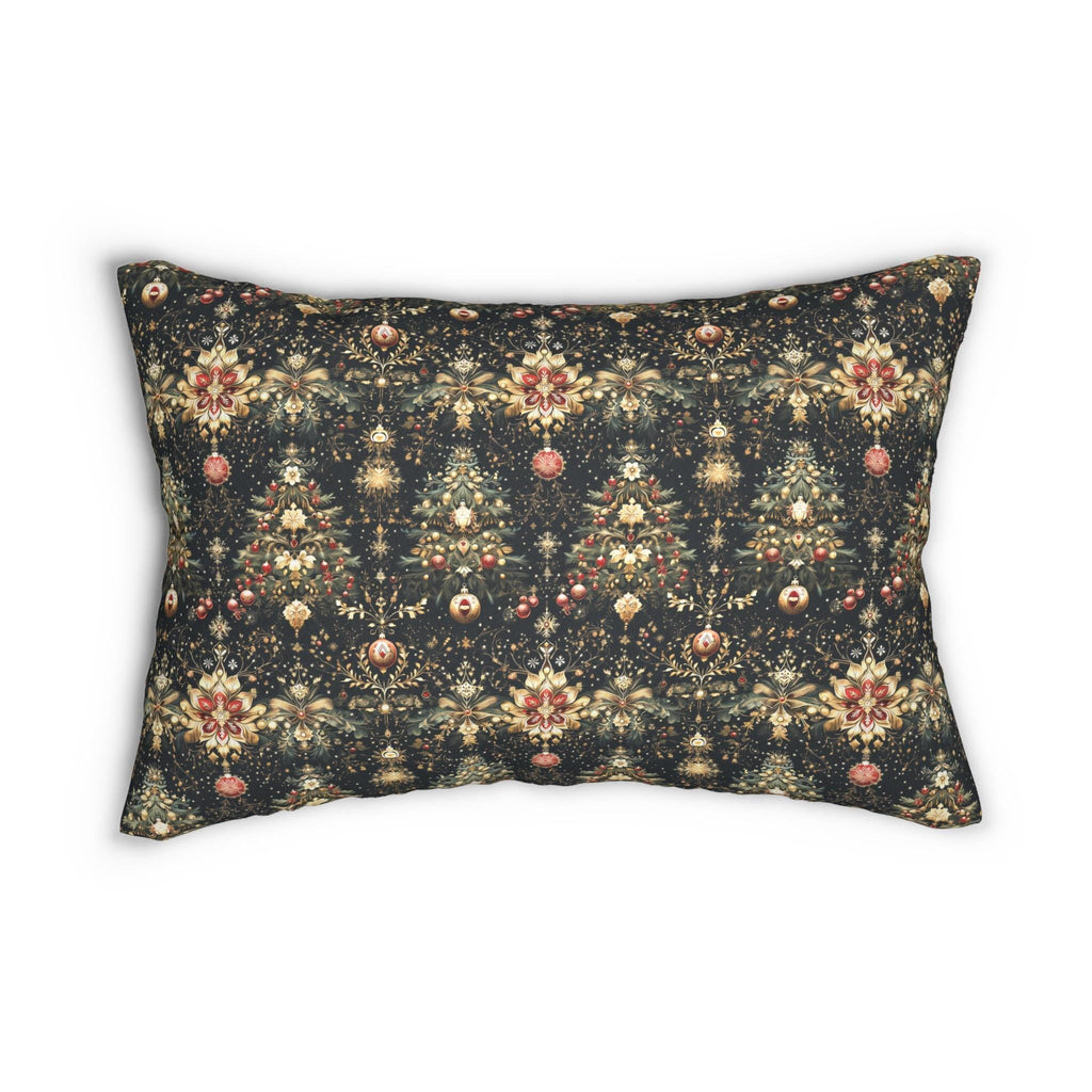 Christmas Tree Lumbar Pillow: Luxe Gold Red & Green on Deep Charcoal Holiday Decor