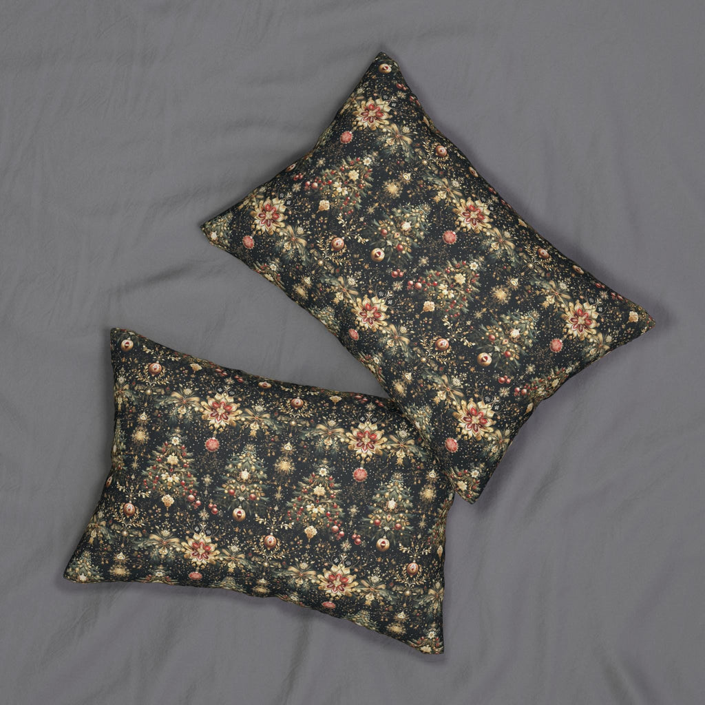 Christmas Tree Lumbar Pillow: Luxe Gold Red & Green on Deep Charcoal Holiday Decor