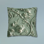 Elegant Chinoiserie Floral Pillow Cover: Sage & Teal Monochromatic Sculpted Botanical Cushion Case