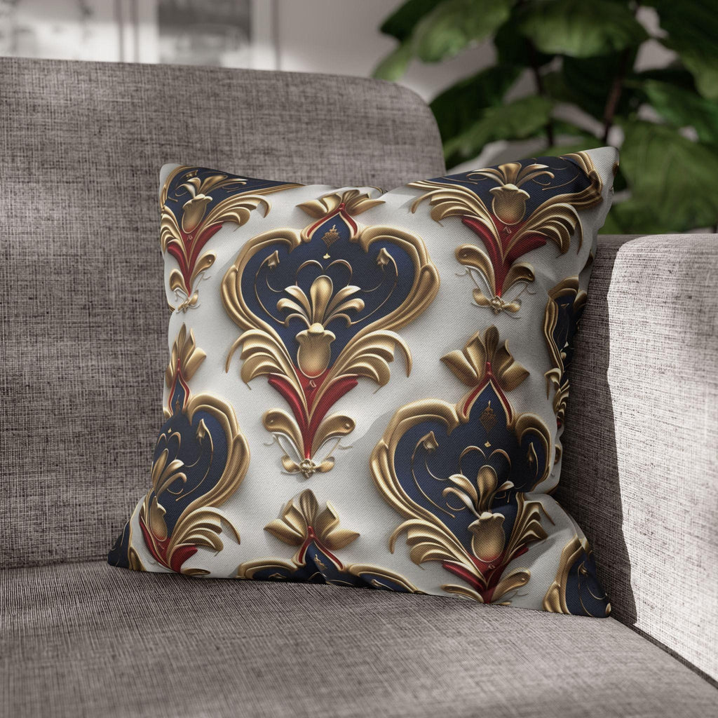 Baroque Pillow Cover: Navy, Gold & Red Fleur-de-Lis Design