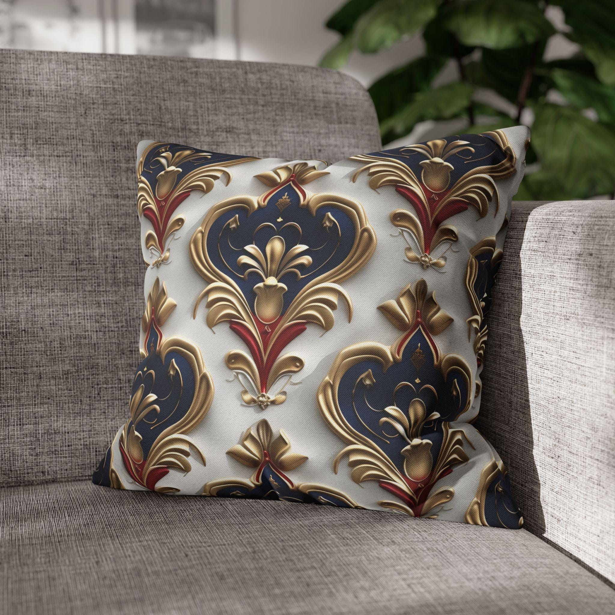 Baroque Pillow Cover: Navy, Gold & Red Fleur-de-Lis Design