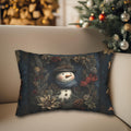 Winter Woodland Snowman Lumbar Pillow: William Morris Style with Pine, Florals & Vintage Charm
