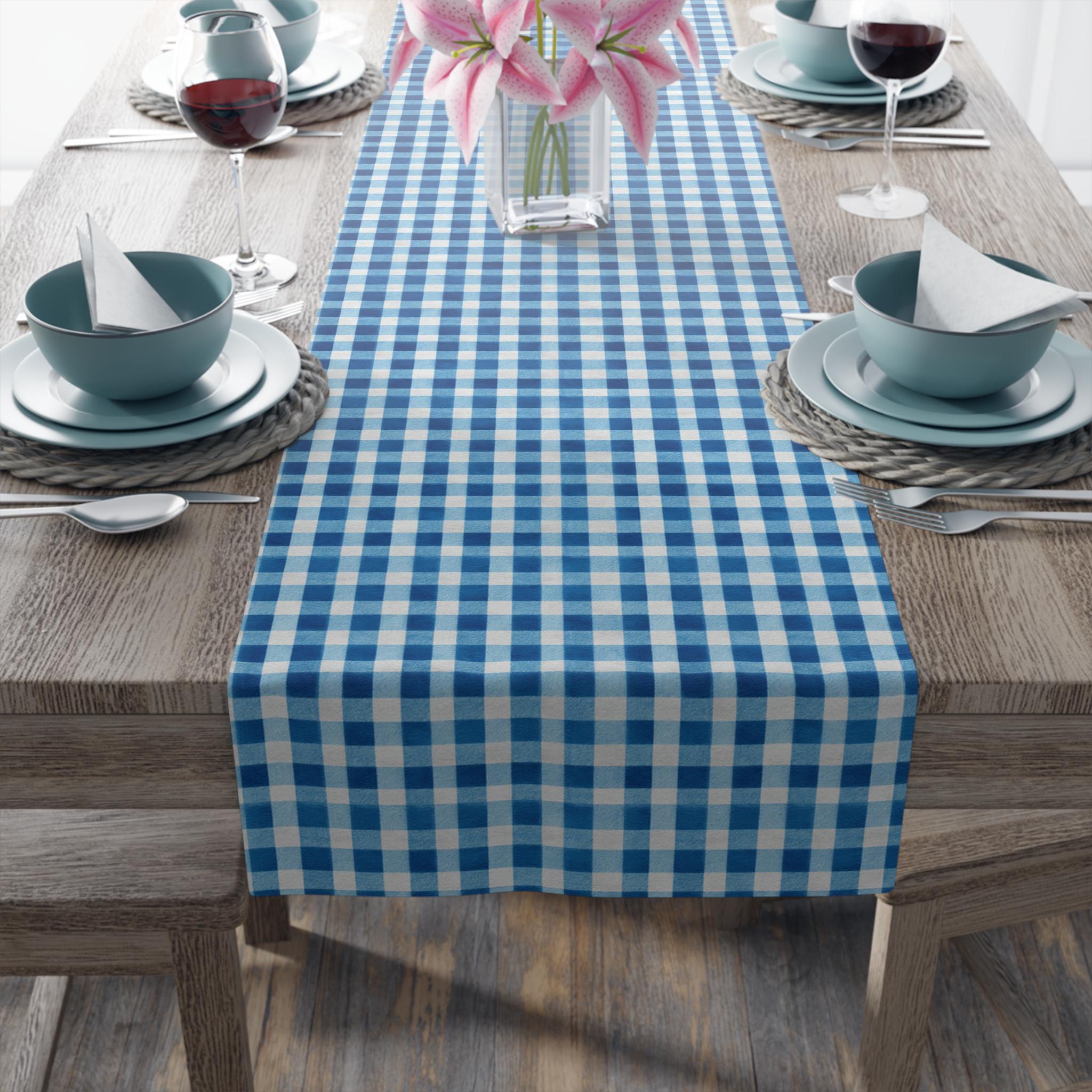 Blue Gingham Plaid Table Runner: Classic Farmhouse Check Accent