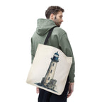 Coastal Lighthouse Tote: Durable Canvas Beach Bag in Blue - Nautical Carryall (S/M/L Available)