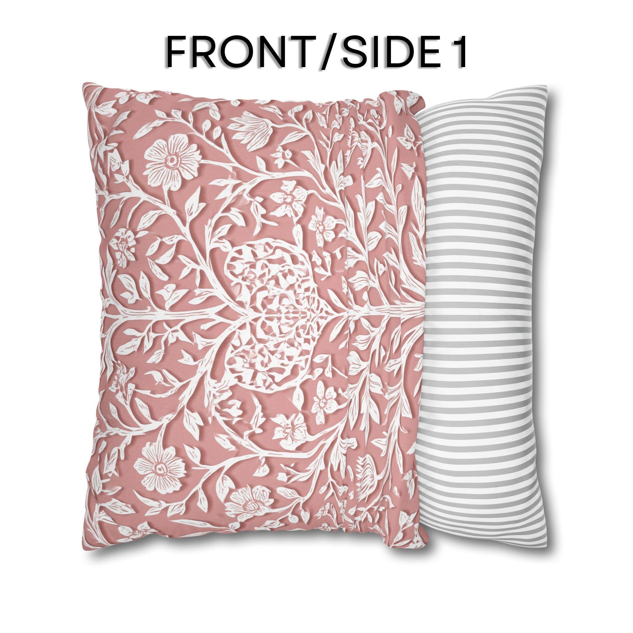 William Morris Inspired Heart & Blooms Pillow Cover: Faux Lace Botanical Design