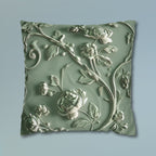 Elegant Chinoiserie Floral Pillow Cover: Sage & Teal Monochromatic Sculpted Botanical Cushion Case